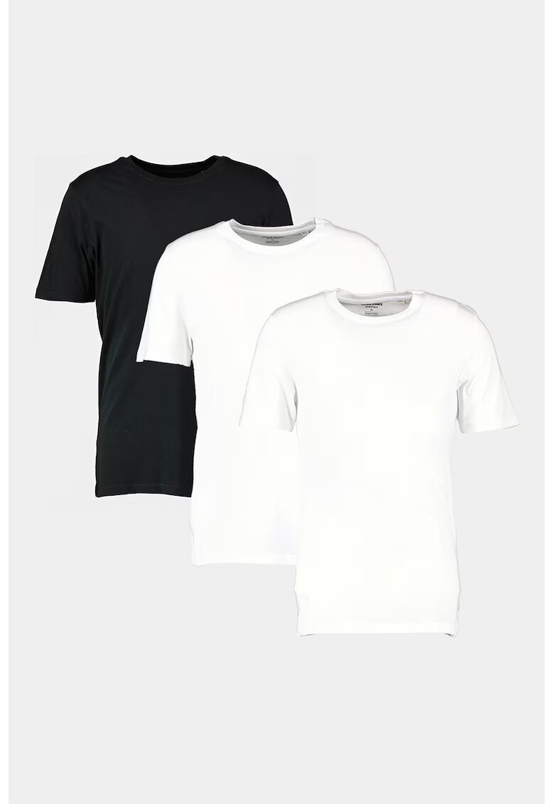Jack  Jones Set de tricouri din bumbac organic cu decolteu la baz gatului - 3 piese - Alb/Negru