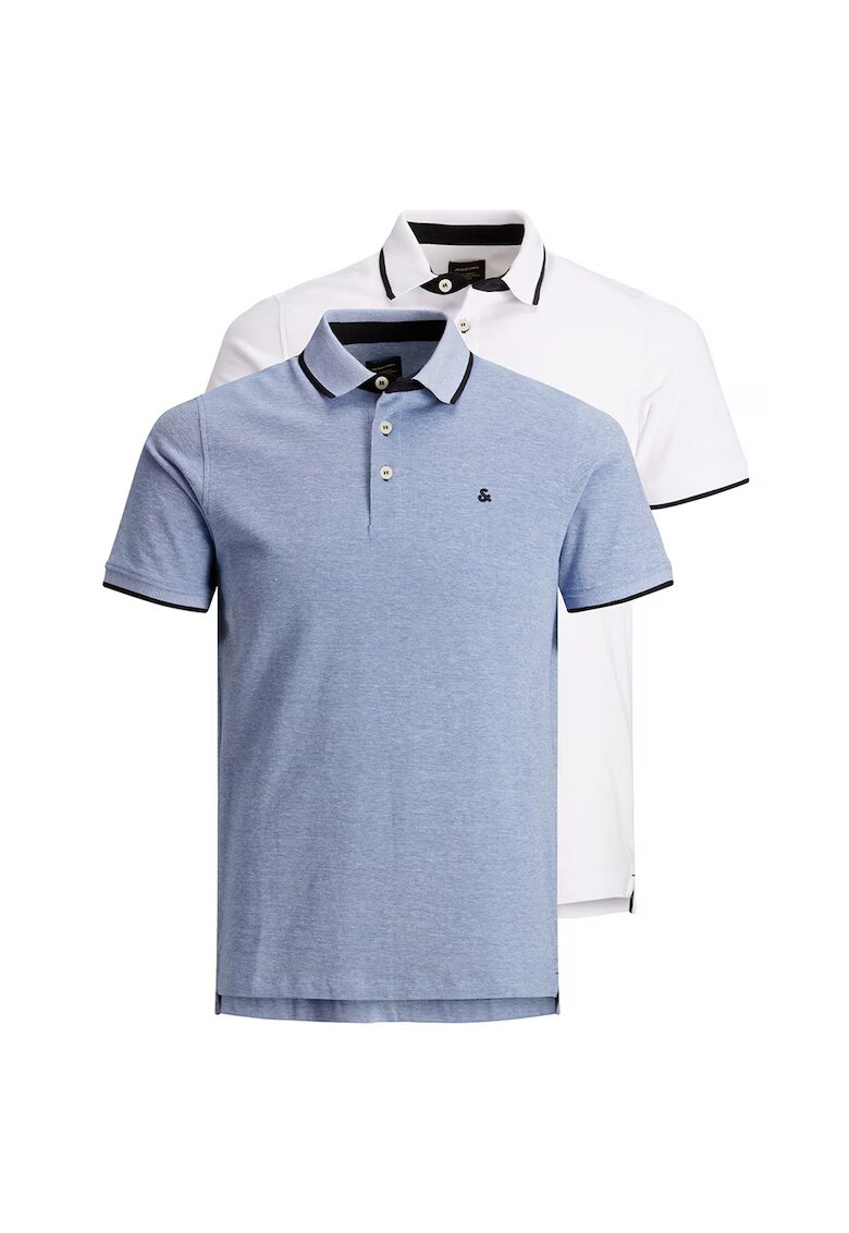 Jack & Jones Set de tricouri polo cu croiala slim fit Paul - 2 piese - Alb/Albastru lavanda
