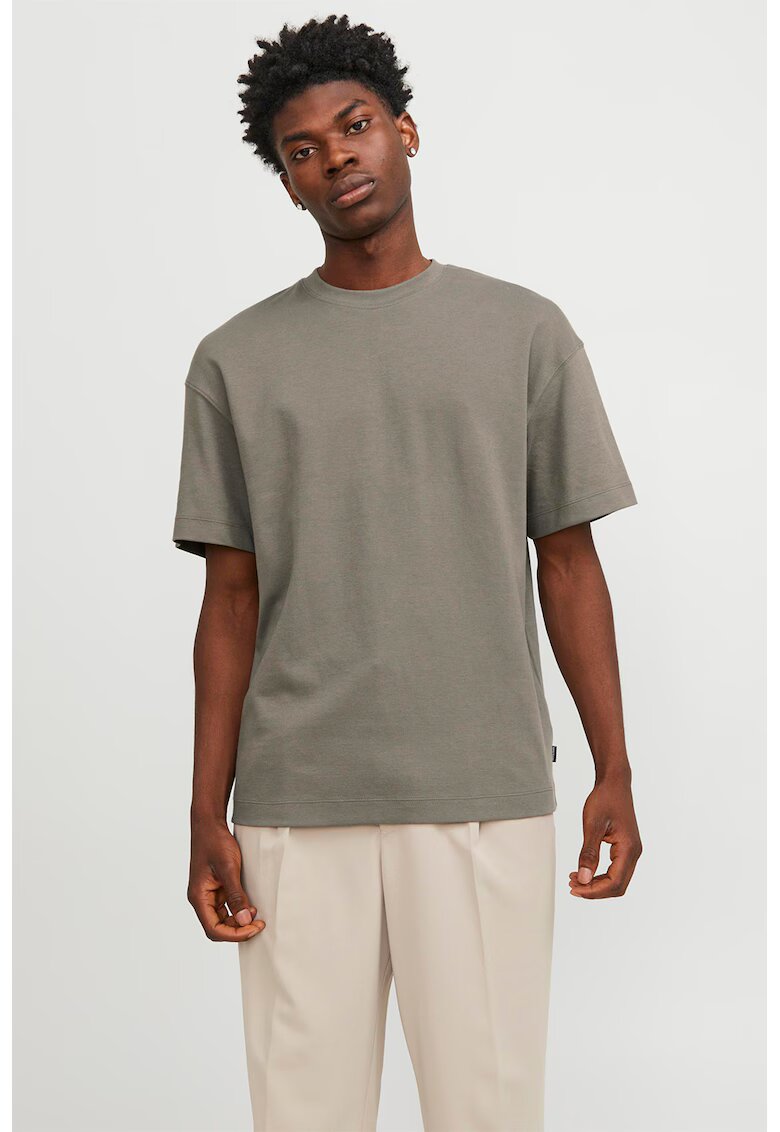 Jack & Jones Tricou cu decolteu la baza gatului - din amestec de bumbac organic - Maro taupe