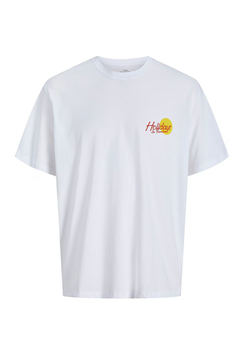 Jack  Jones Tricou cu decolteu la baza gatului si imprimeu - Alb/Albastru