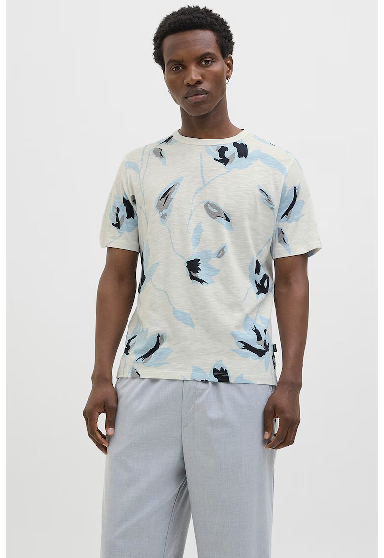 Jack  Jones Tricou cu decolteu la baza gatului si imprimeu - Albastru ultramarin/Alb murdar/Albastru deschis