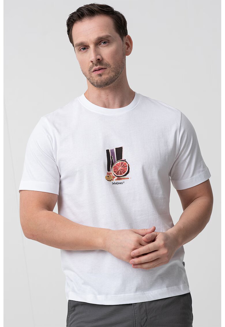 Jack  Jones Tricou cu decolteu la baza gatului si imprimeu grafic Varenna - Alb optic