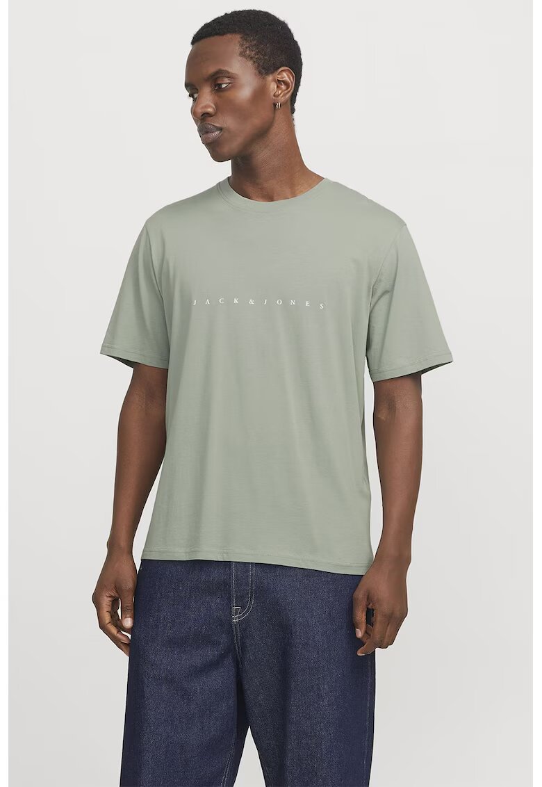 Jack  Jones Tricou cu decolteu la baza gatului si imprimeu logo - Verde deschis