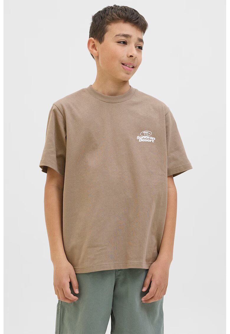 Jack  Jones Tricou cu decolteu la baza gatului si imprimeu text - Maro nisip