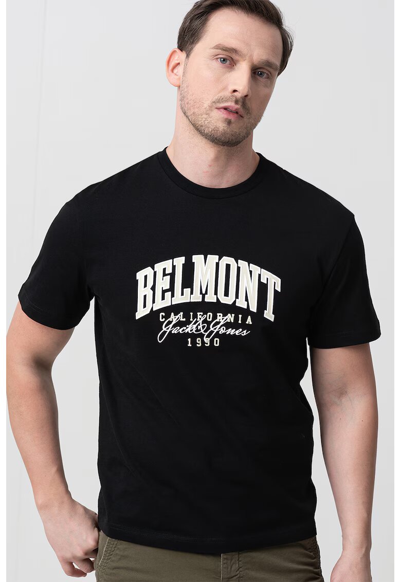 Jack  Jones Tricou cu decolteu la baza gatului si imprimeu text - Negru
