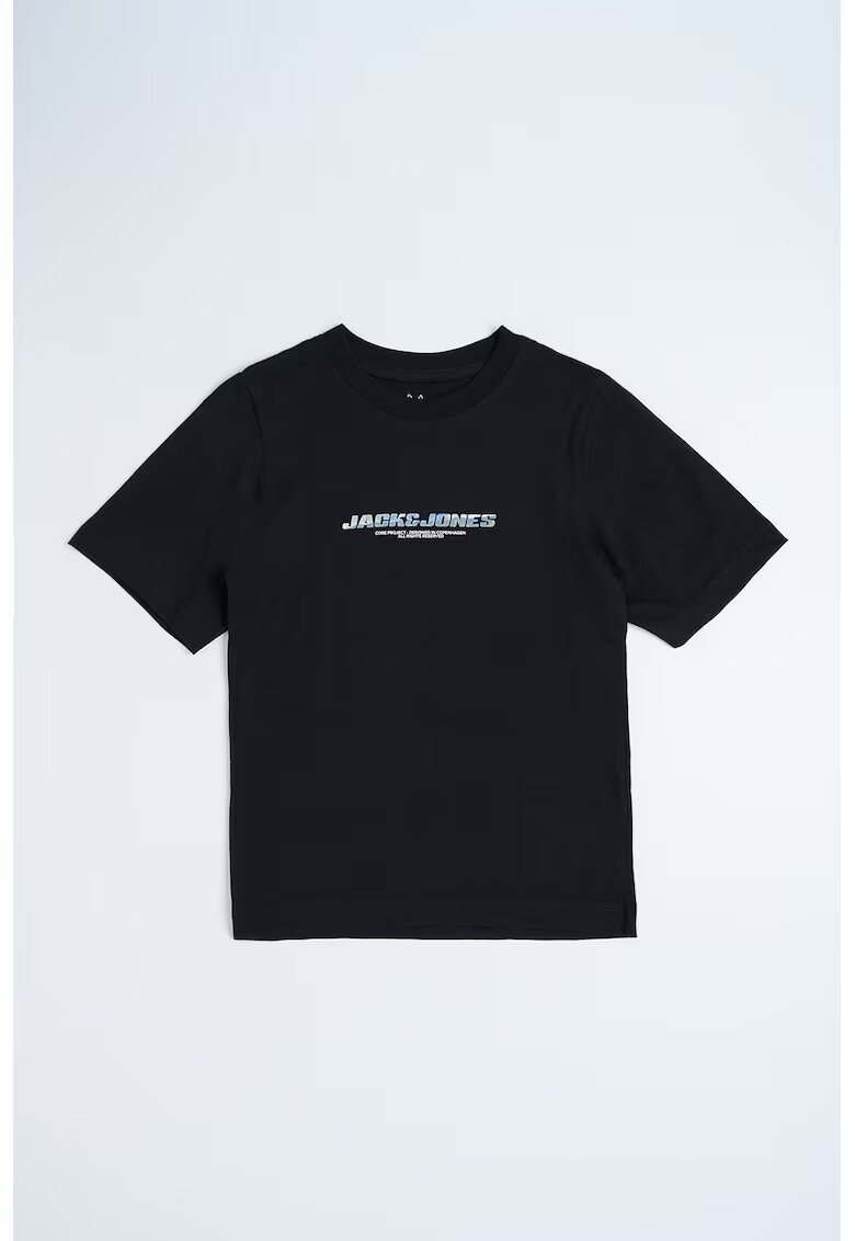 Jack  Jones Tricou cu decolteu la baza gatului si logo pe piept - Negru