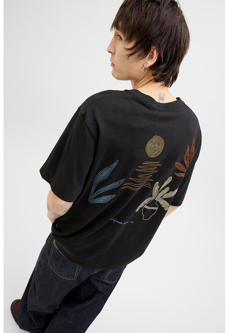 Jack  Jones Tricou cu imprimeu grafic pe partea din spate - Negru/Albastru prafuit/Galben pal