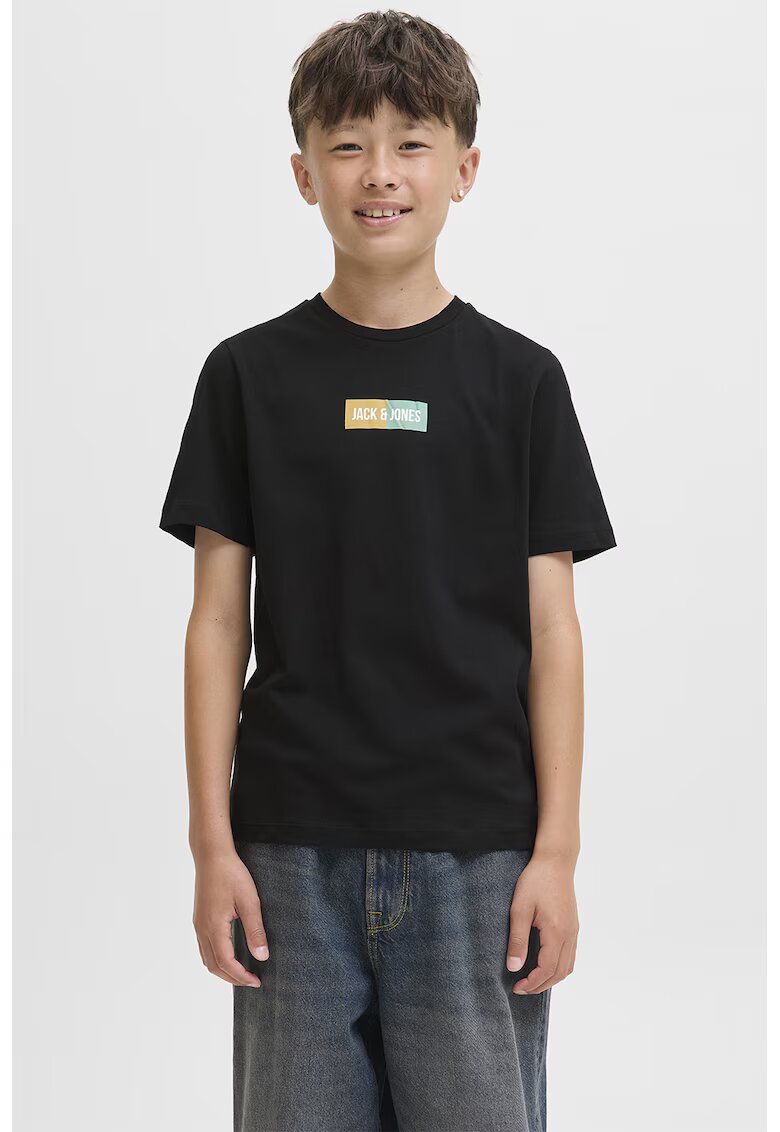Jack & Jones Tricou cu imprimeu logo discret si decolteu la baza gatului - Verde/Negru/Portocaliu