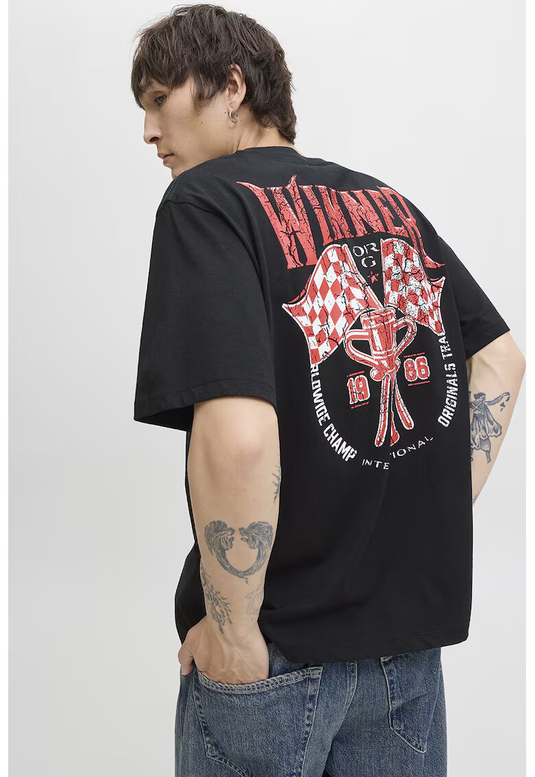 Jack & Jones Tricou cu imprimeu pe piept - Rosu/Alb/Negru
