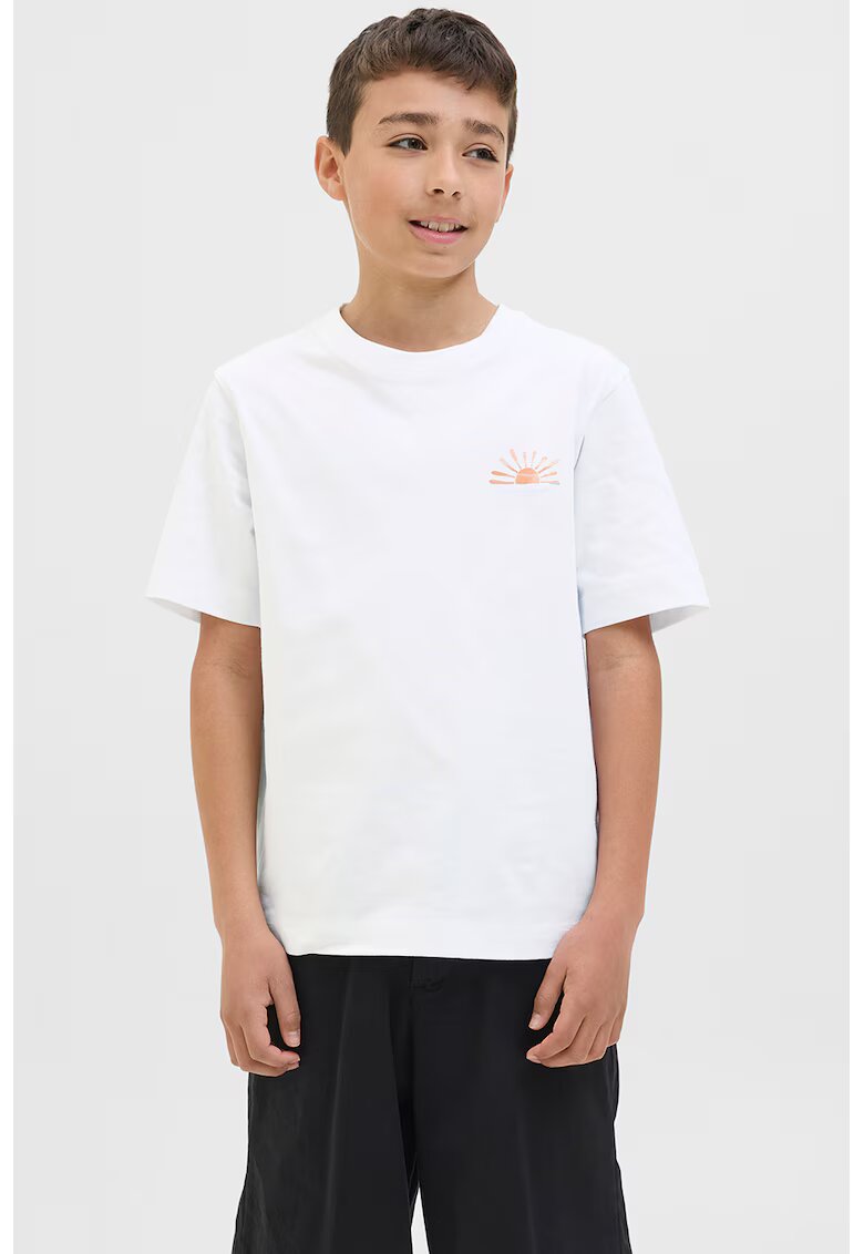 Jack  Jones Tricou cu imprimeu si decolteu la baza gatului - Alb/Portocaliu/Albastru