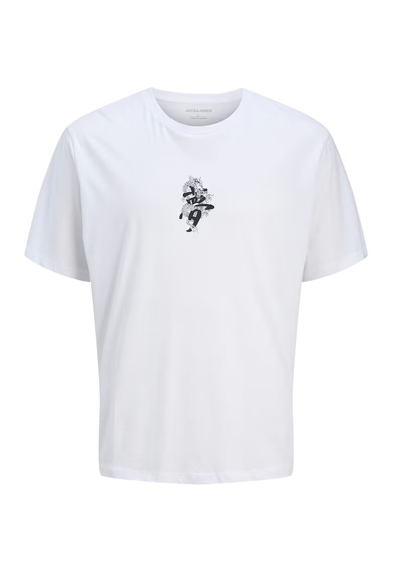 Jack  Jones Tricou cu imprimeu si decolteu la baza gatului - Negru stins/Alb optic
