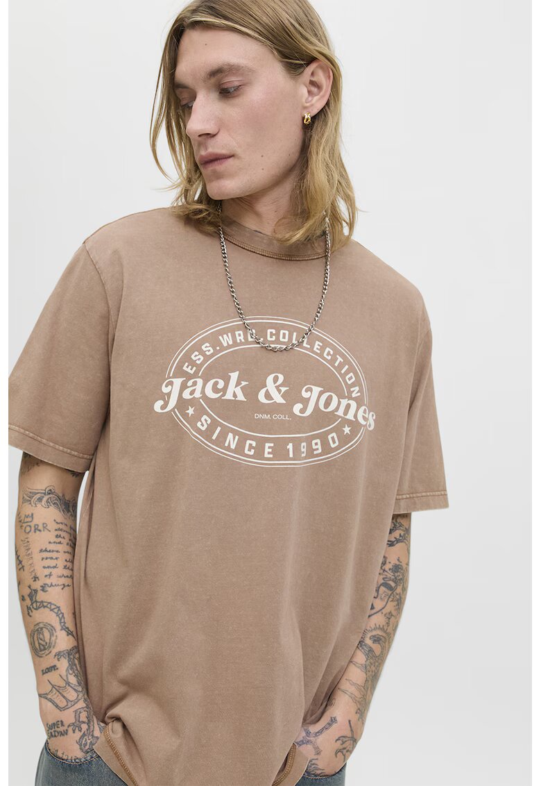 Jack  Jones Tricou cu imprimeu si maneci cazute - Alb/Maro taupe