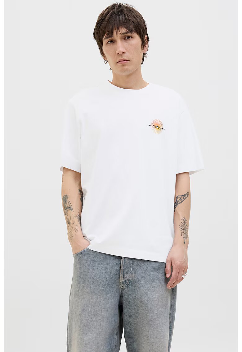 Jack  Jones Tricou cu logo discret pe piept si decolteu la baza gatului - Alb optic