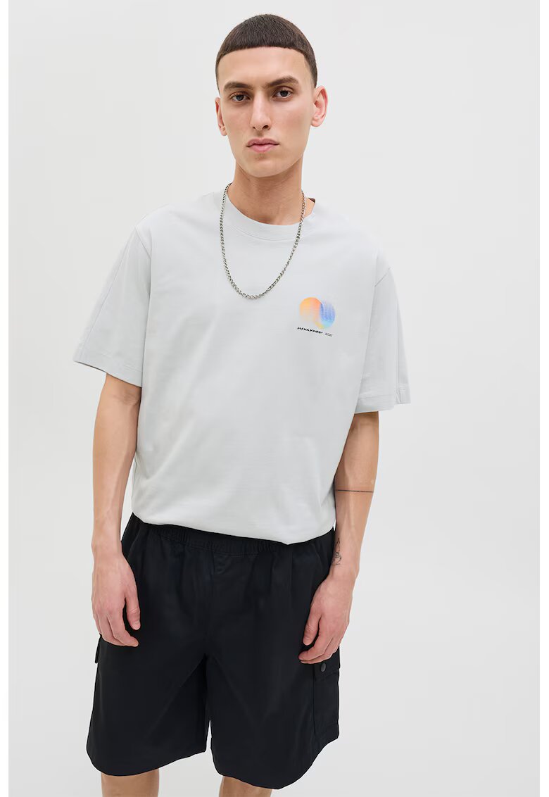 Jack & Jones Tricou cu logo discret pe piept si decolteu la baza gatului - Gri deschis