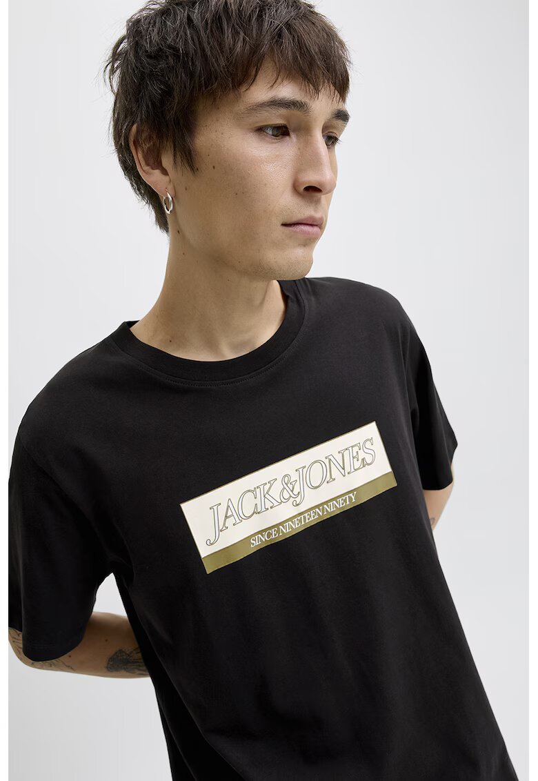 Jack & Jones Tricou cu logo pe piept - Negru/Crem