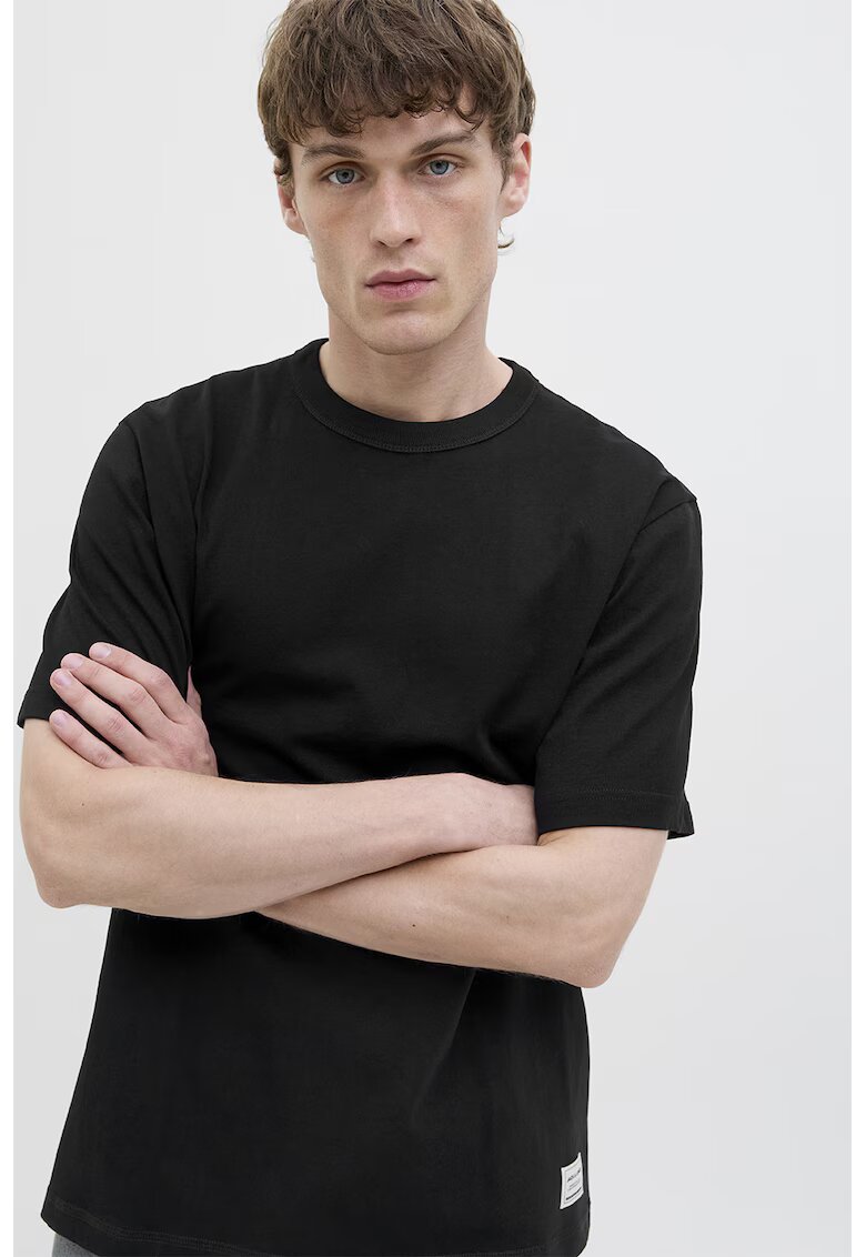 Jack  Jones Tricou de bumbac cu decolteu la baza gatului - Negru
