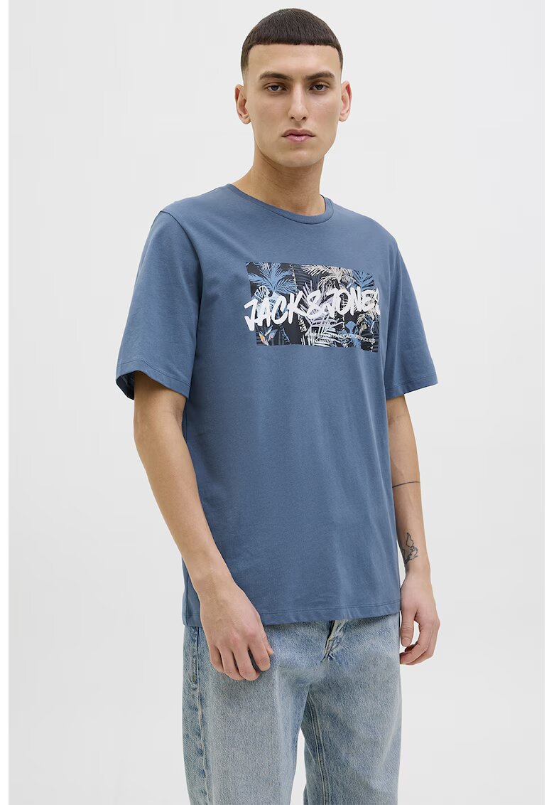 Jack  Jones Tricou de bumbac cu imprimeu - Alb/Albastru lavanda