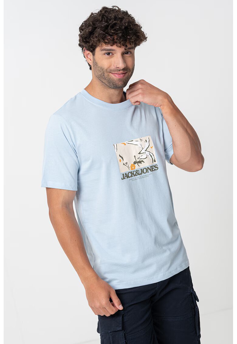 Jack  Jones Tricou de bumbac cu imprimeu frontal - Albastru pastel