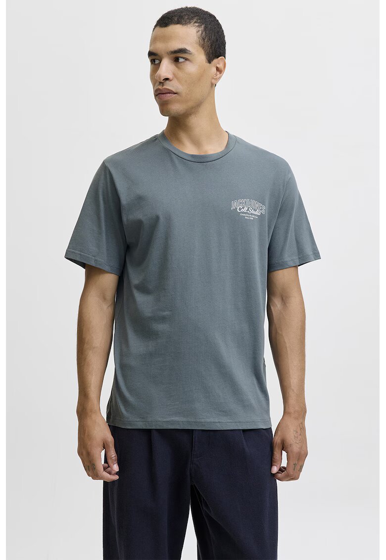 Jack  Jones Tricou de bumbac cu imprimeu si decolteu la baza gatului - Gri carbune
