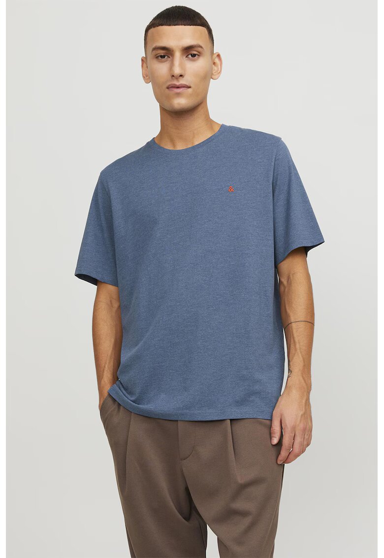 Jack & Jones Tricou de bumbac organic cu decolteu la baza gatului si broderie discreta - Albastru prafuit