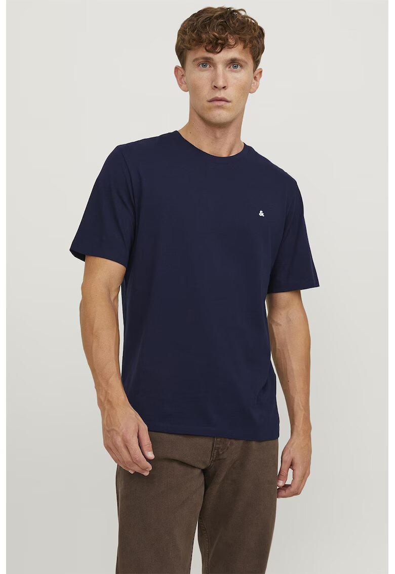 Jack & Jones Tricou de bumbac organic cu decolteu la baza gatului si broderie discreta - Bleumarin
