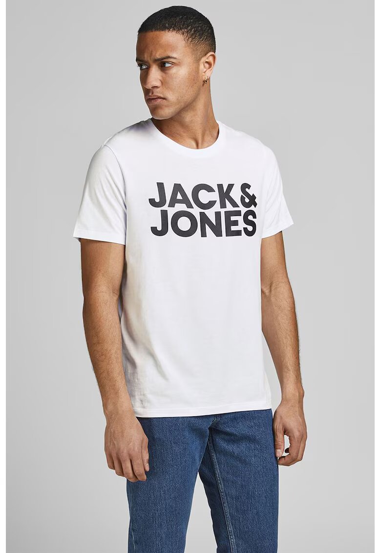 Jack  Jones Tricou de bumbac organic cu detaliu cu imprimeu logo cauciucat - Alb/Albastru royal