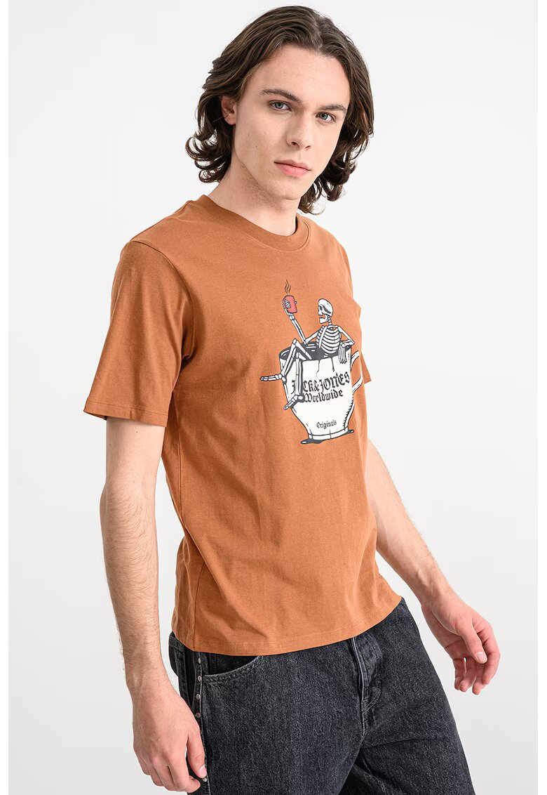 Jack & Jones Tricou de bumbac organic cu model cu craniu Holiday - Alb/Negru/Maro scortisoara