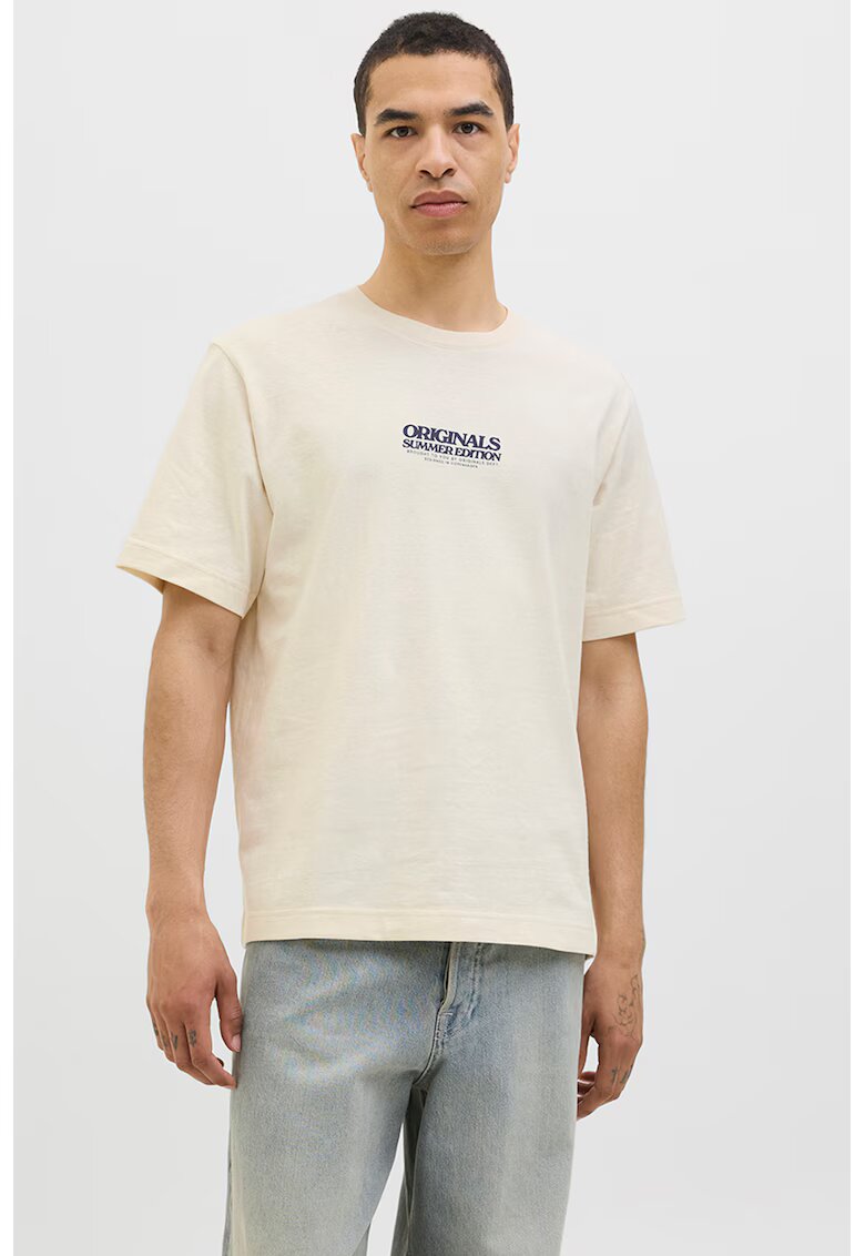 Jack & Jones Tricou din amestec de bumbac organic cu imprimeu grafic pe partea din spate - Alb fildes/Bleumarin