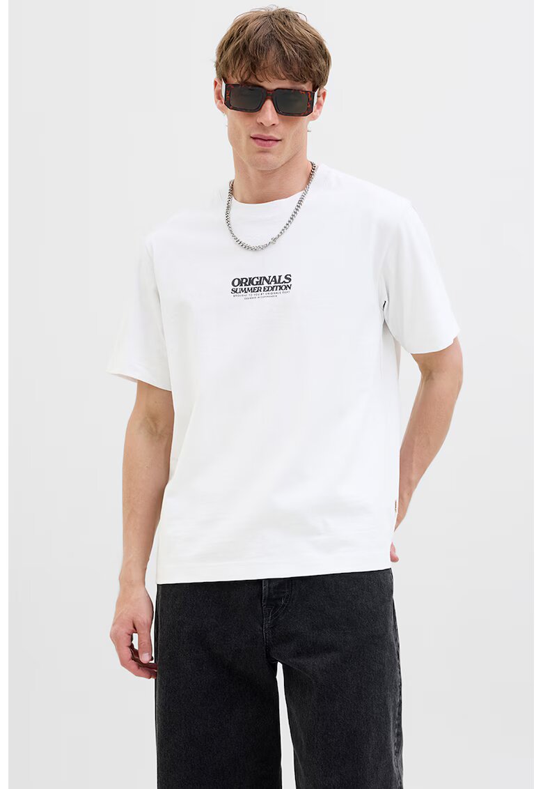 Jack & Jones Tricou din amestec de bumbac organic cu imprimeu grafic pe partea din spate - Alb/Verde/Roz