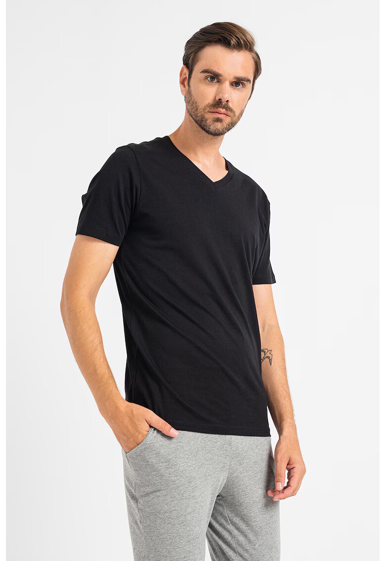 Jack  Jones Tricou din bumbac organic cu decolteu in V - Negru