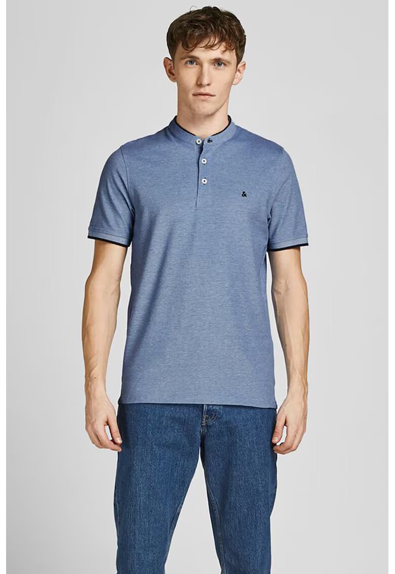 Jack & Jones Tricou din bumbac organic cu fenta cu nasturi Paulos - Albastru lavanda
