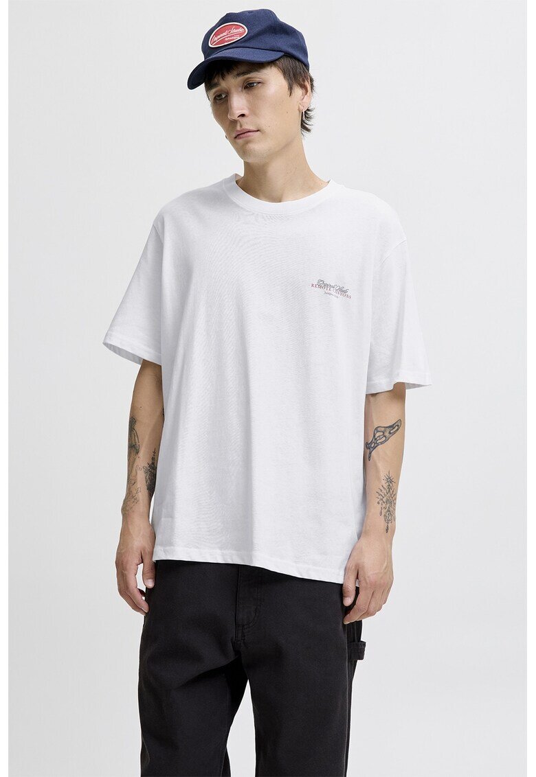 Jack & Jones Tricou lejer cu imprimeu pe partea din spate - Alb/Verde/Albastru indigo