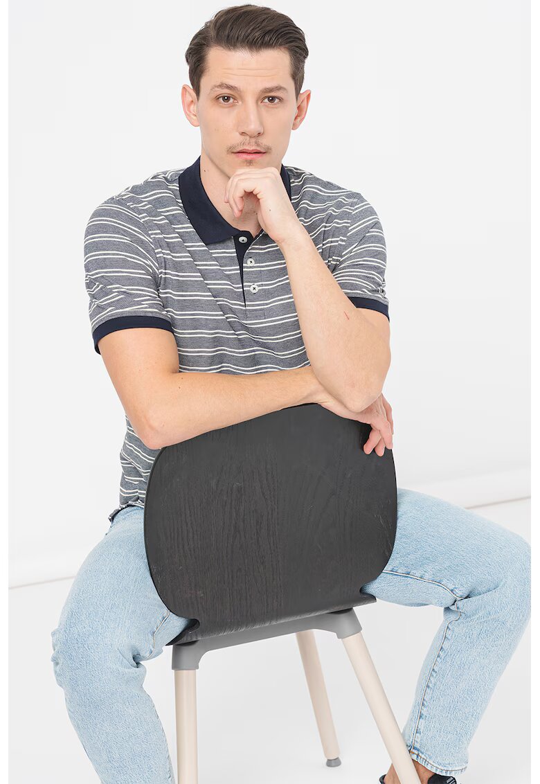 Jack  Jones Tricou polo cu dungi Bluwin - Albastru ultramarin/Alb murdar