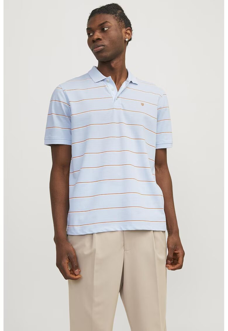 Jack & Jones Tricou polo cu dungi Bluwin - Portocaliu persan/Albastru deschis