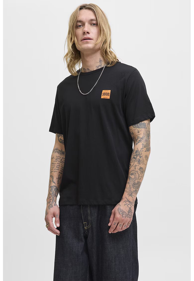 Jack  Jones Tricou regular-fit cu decolteu la baza gatului - Negru/Portocaliu