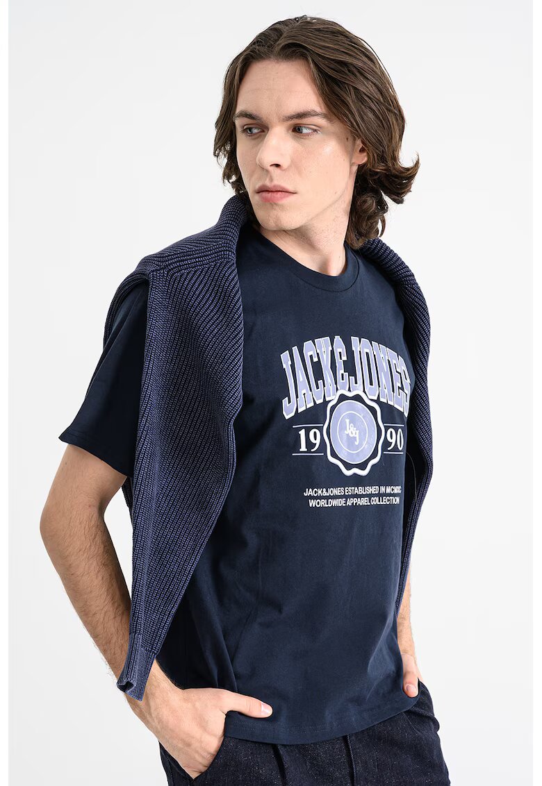 Jack & Jones Tricou regular fit cu imprimeu logo contrastant Mako - Alb/Bleumarin