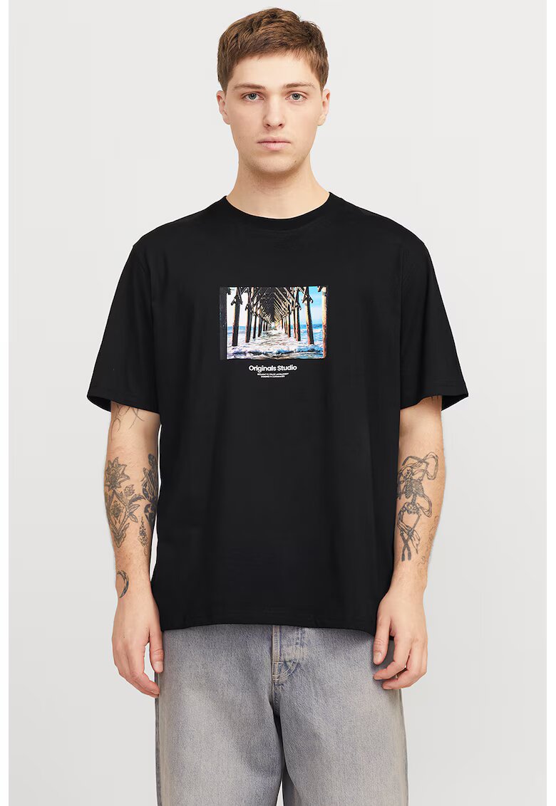 Jack  Jones Tricou relaxed fit de bumbac cu imprimeu - Albastru pastel/Negru