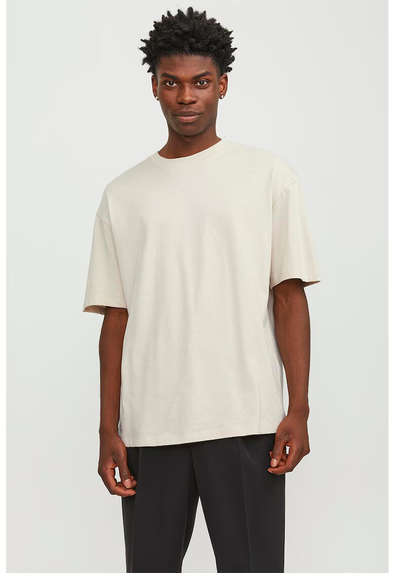Jack  Jones Tricou uni cu decolteu la baza gatului - Alb murdar
