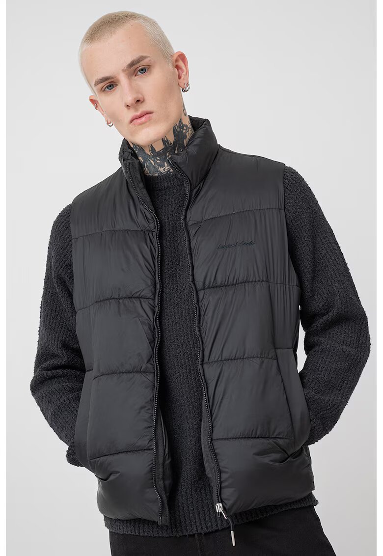Jack & Jones Vesta din nailon cu vatelina si guler - Negru