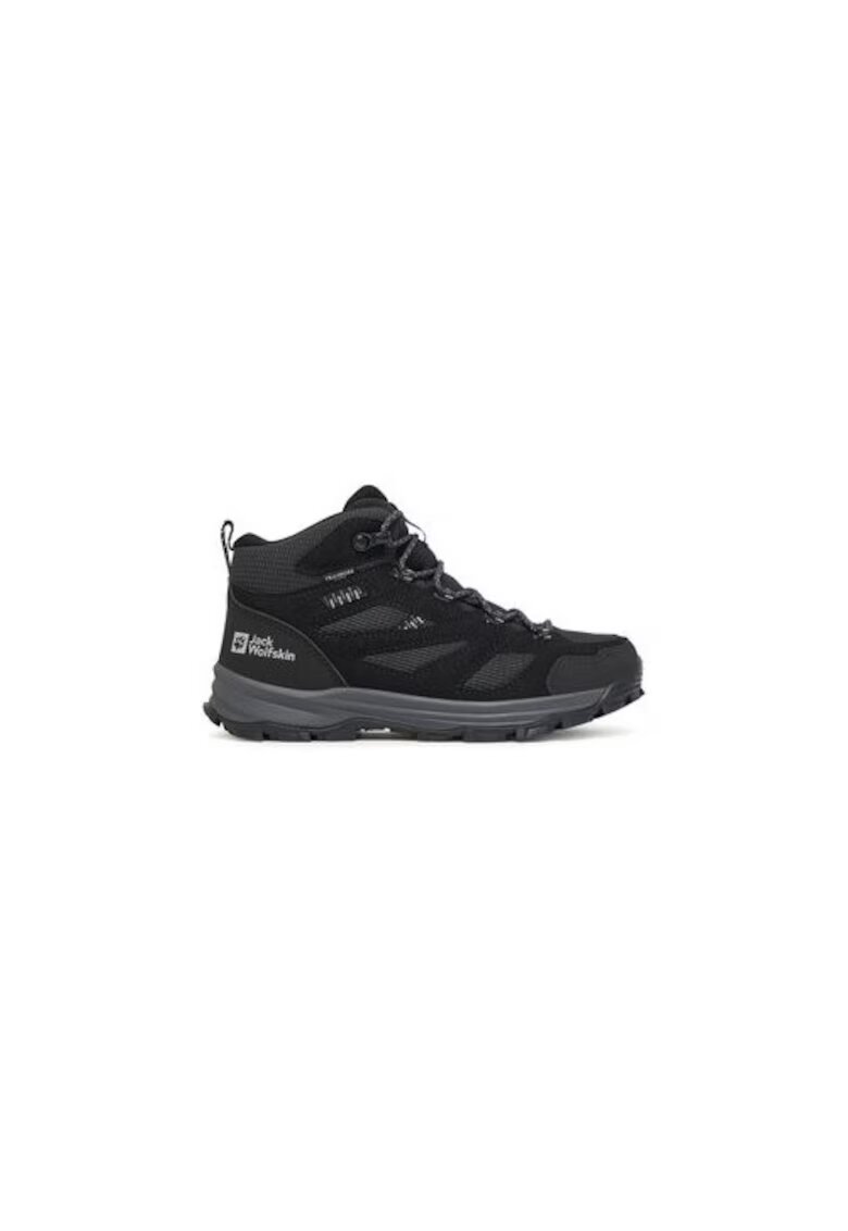 Jack Wolfskin Ghete de drumetie pentru baieti - piele ecologica - negru/gri