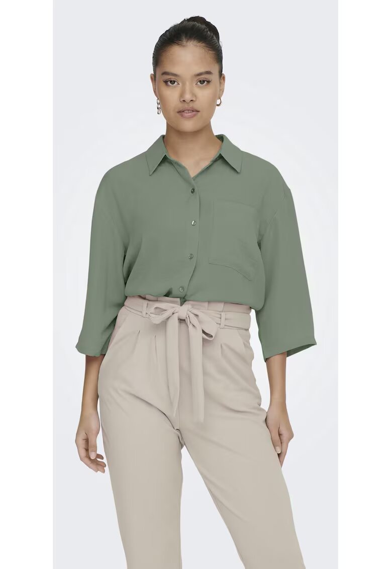 Jacqueline de Yong Bluza cu maneci 3/4 in aspect sifonat JDYDIVYA - Verde inchis