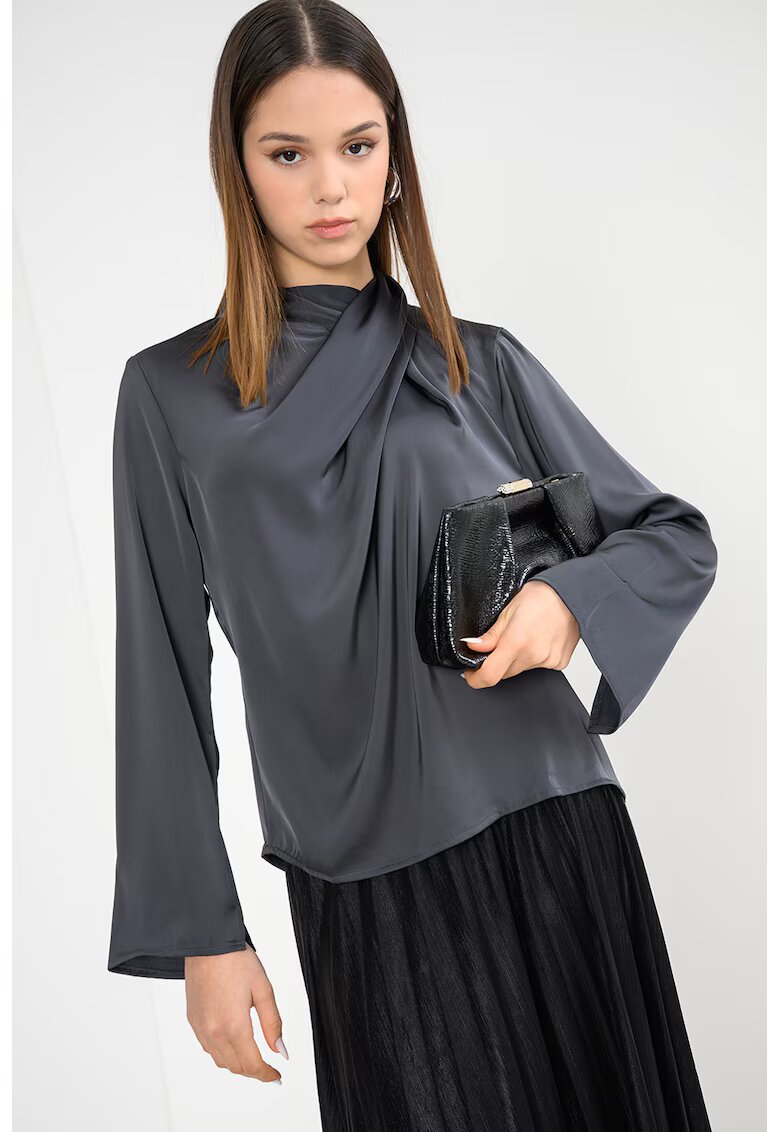 JdY Bluza din satin cu guler scurt - Gri carbune