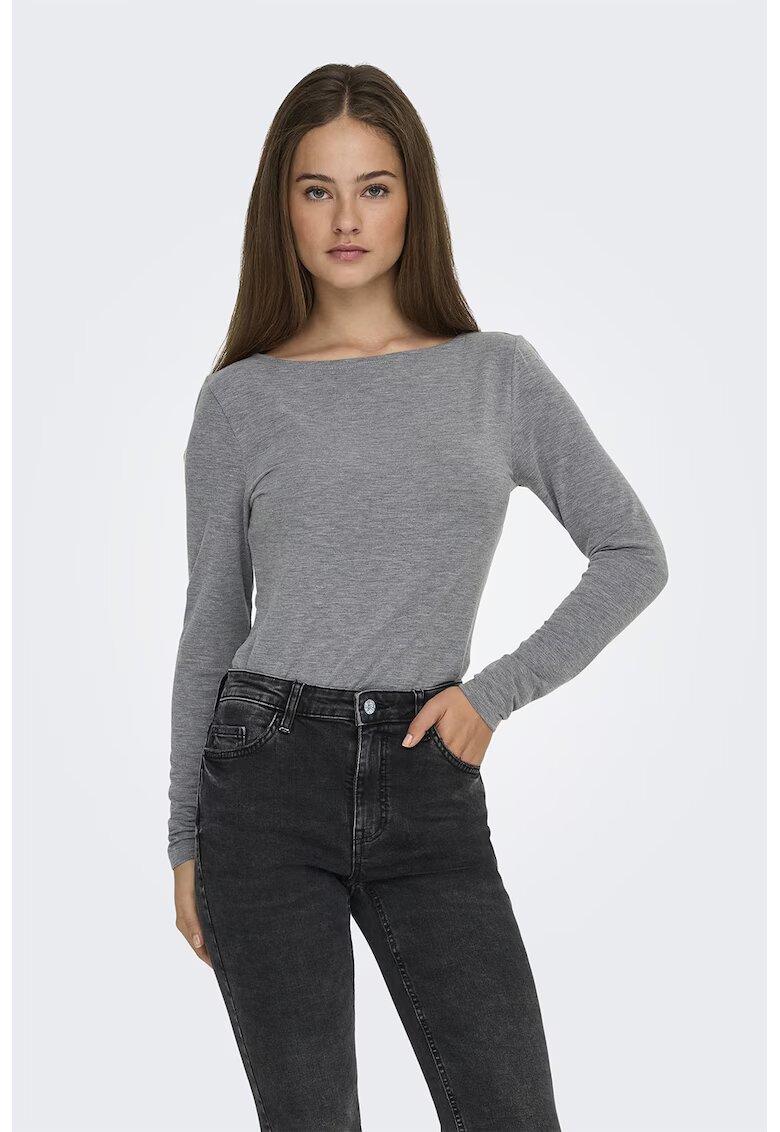 JdY Bluza slim fit cu decolteu barcuta - Gri melange