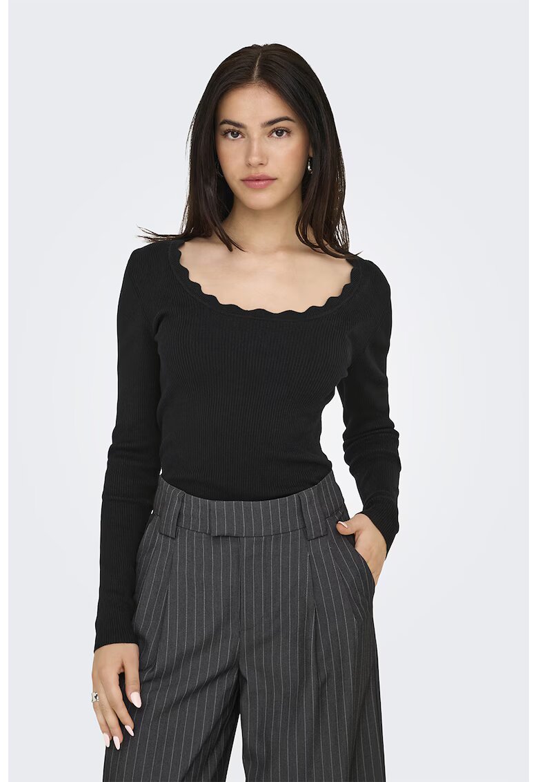 JdY Bluza slim fit cu decolteu cu fronseuri - Negru