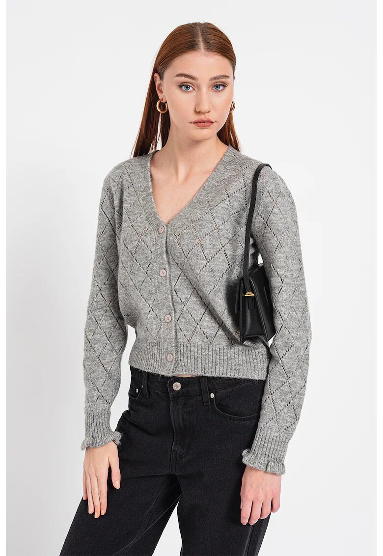 JdY Cardigan cu decolteu in V Letty - Gri melange