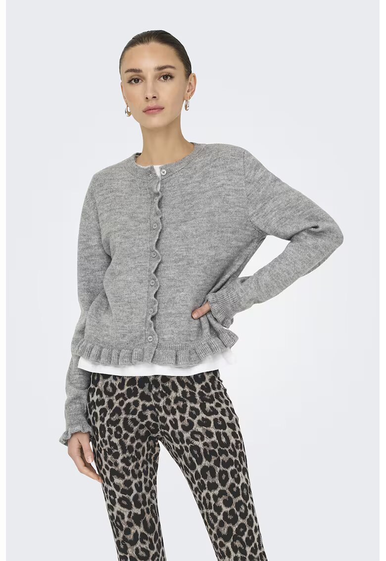 JdY Cardigan cu terminatie cu volane - Gri melange
