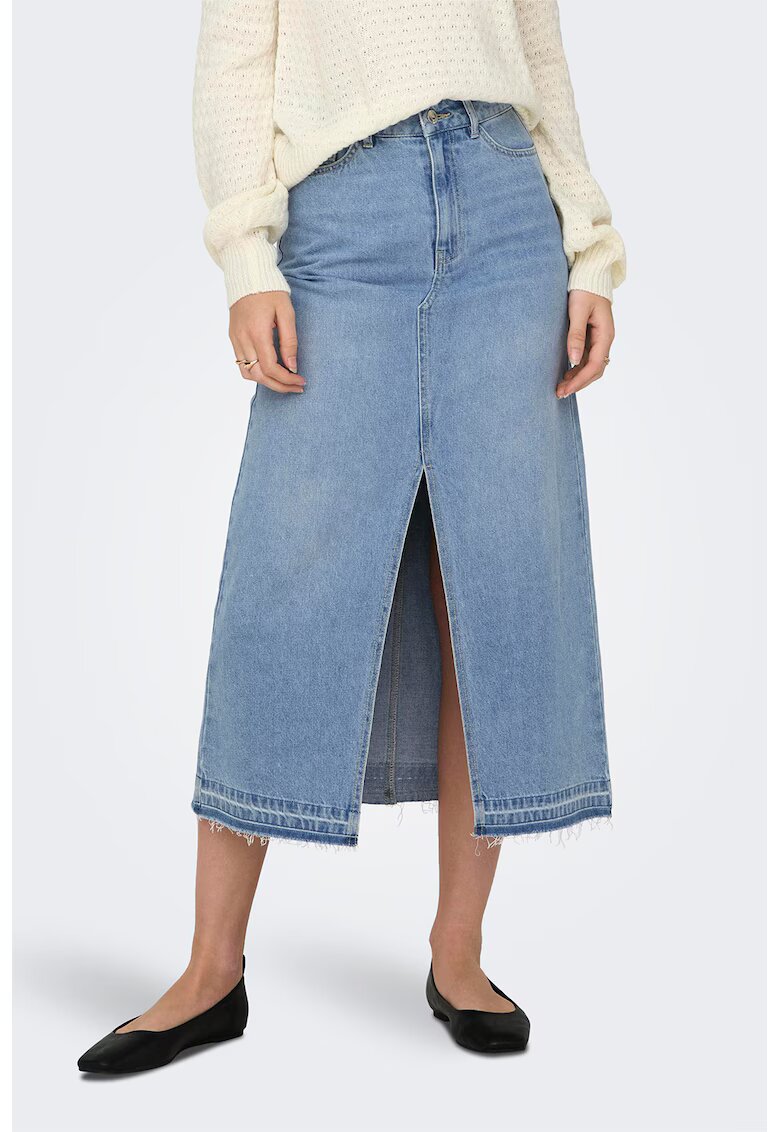 JdY Fusta midi din denim - Albastru deschis