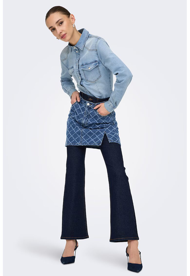 JdY Fusta mini de denim cu margine cu slit - Albastru inchis