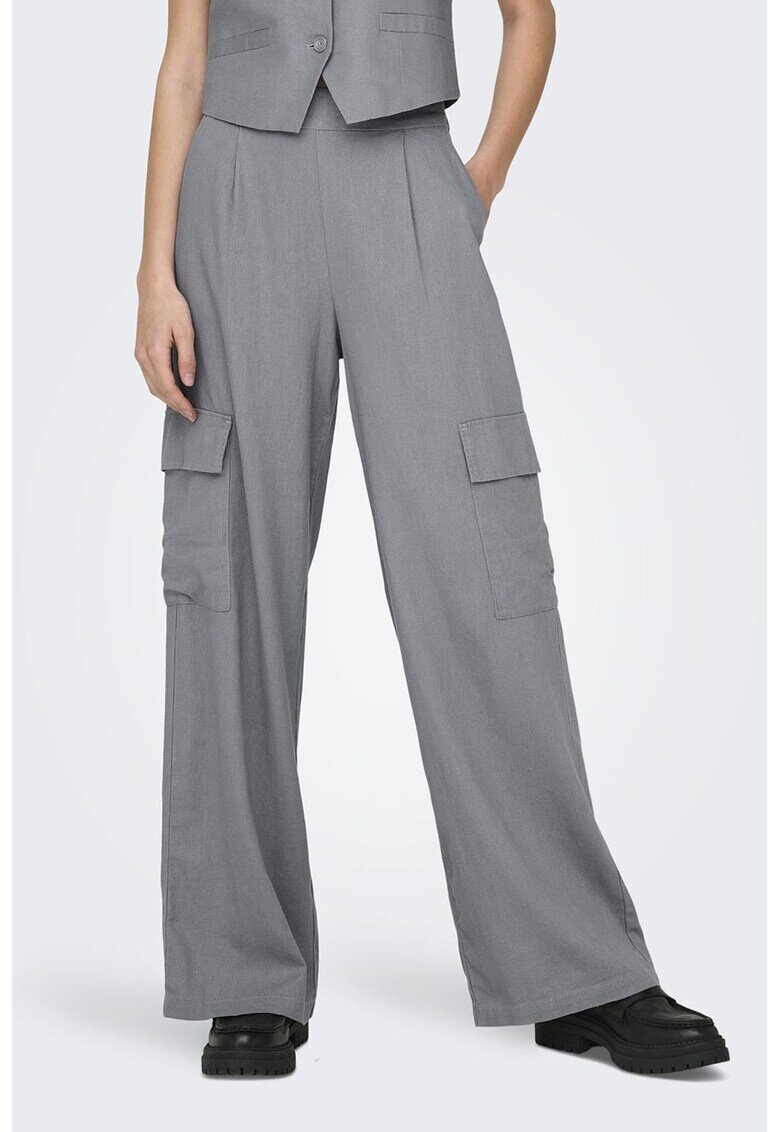 JdY Pantaloni din amestec de in cu buzunare cu clapa - Gri