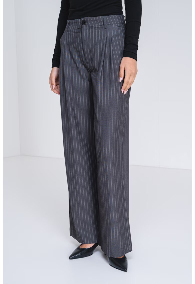 JdY Pantaloni relxed fit cu talie medie - Alb/Gri inchis